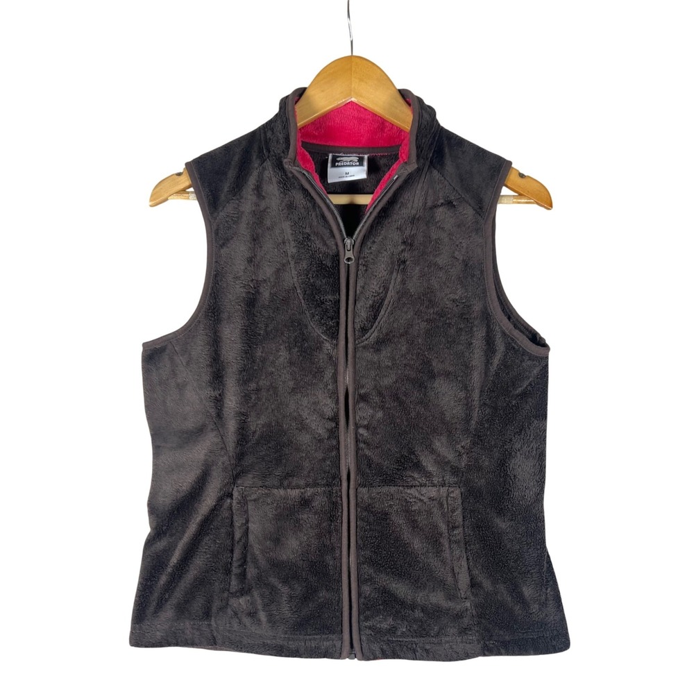 Predator Fleece Vest  Brown‎ Full Zip Sleeveless Pockets Pink Trim Womens M Gorp